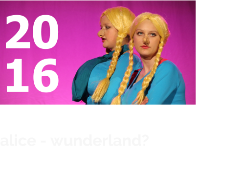 20 16      alice - wunderland?  Wer bin ich? Was macht mich aus? Fragen, die sich Alice nach dem abrupten Ende ihrer Kindheit stellt. Äußerlich schon gereift, aber innerlich noch ein Kind, lässt sie sich von …